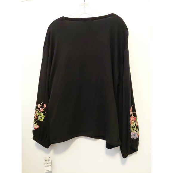 I.N.C Womens Floral  Embroidered Knit Sweater Black 1X NWT - Picture 8 of 8